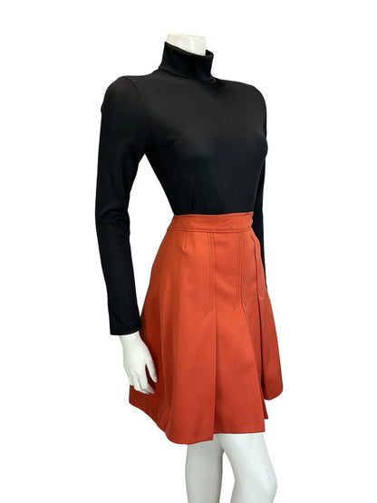 VTG 60S 70S RUSTY ORANGE PLEATED A LINE MOD PREPPY MINI SKIRT 4