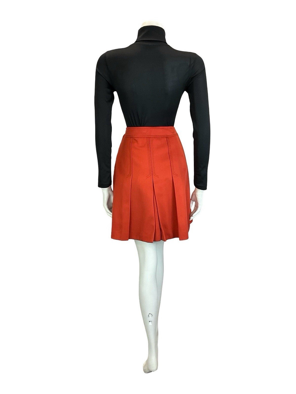 VTG 60S 70S RUSTY ORANGE PLEATED A LINE MOD PREPPY MINI SKIRT 4
