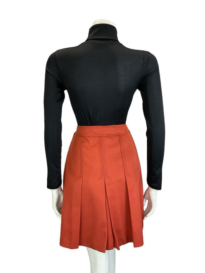 VTG 60S 70S RUSTY ORANGE PLEATED A LINE MOD PREPPY MINI SKIRT 4