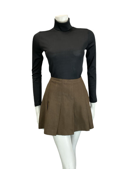 VTG 60S 70S BROWN MOD BOHO WOOL FLARE PLEATED A LINE MINI SKIRT XS 6