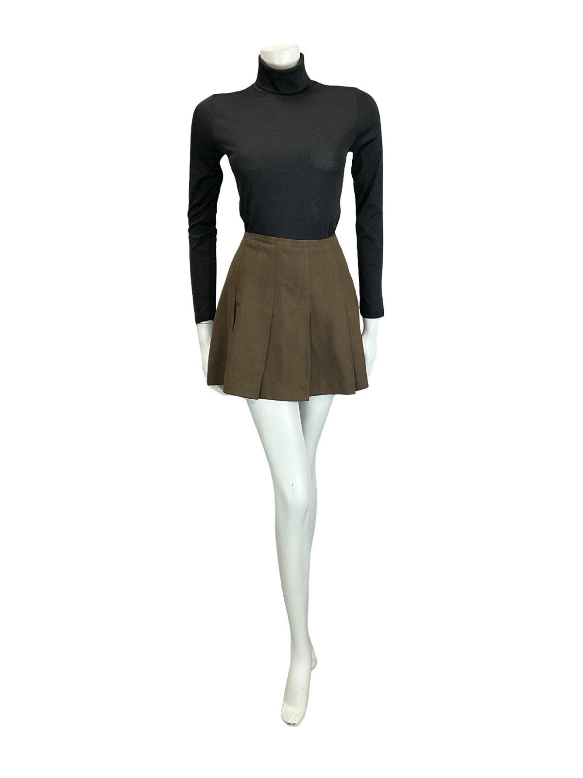 VTG 60S 70S BROWN MOD BOHO WOOL FLARE PLEATED A LINE MINI SKIRT XS 6