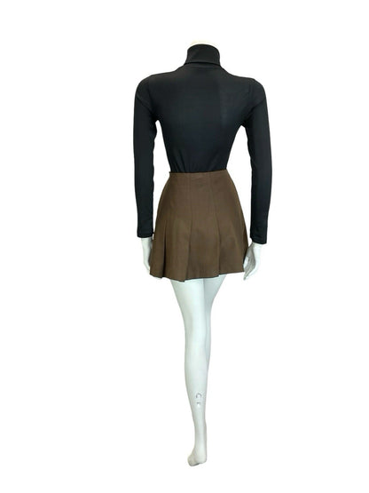 VTG 60S 70S BROWN MOD BOHO WOOL FLARE PLEATED A LINE MINI SKIRT XS 6