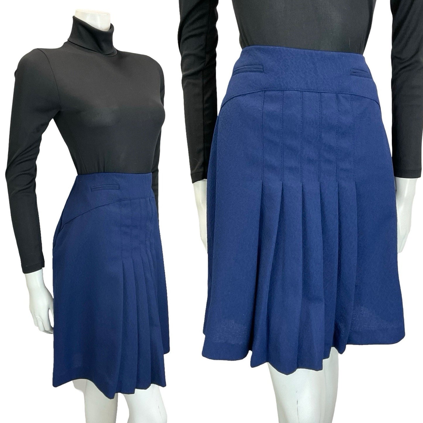 VTG 60S 70S NAVY BLUE PLEATED MOD PREPPY SECRETARY MINI SKIRT 12