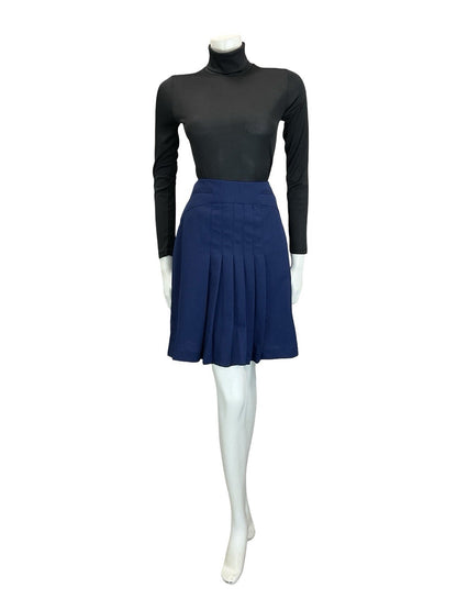 VTG 60S 70S NAVY BLUE PLEATED MOD PREPPY SECRETARY MINI SKIRT 12