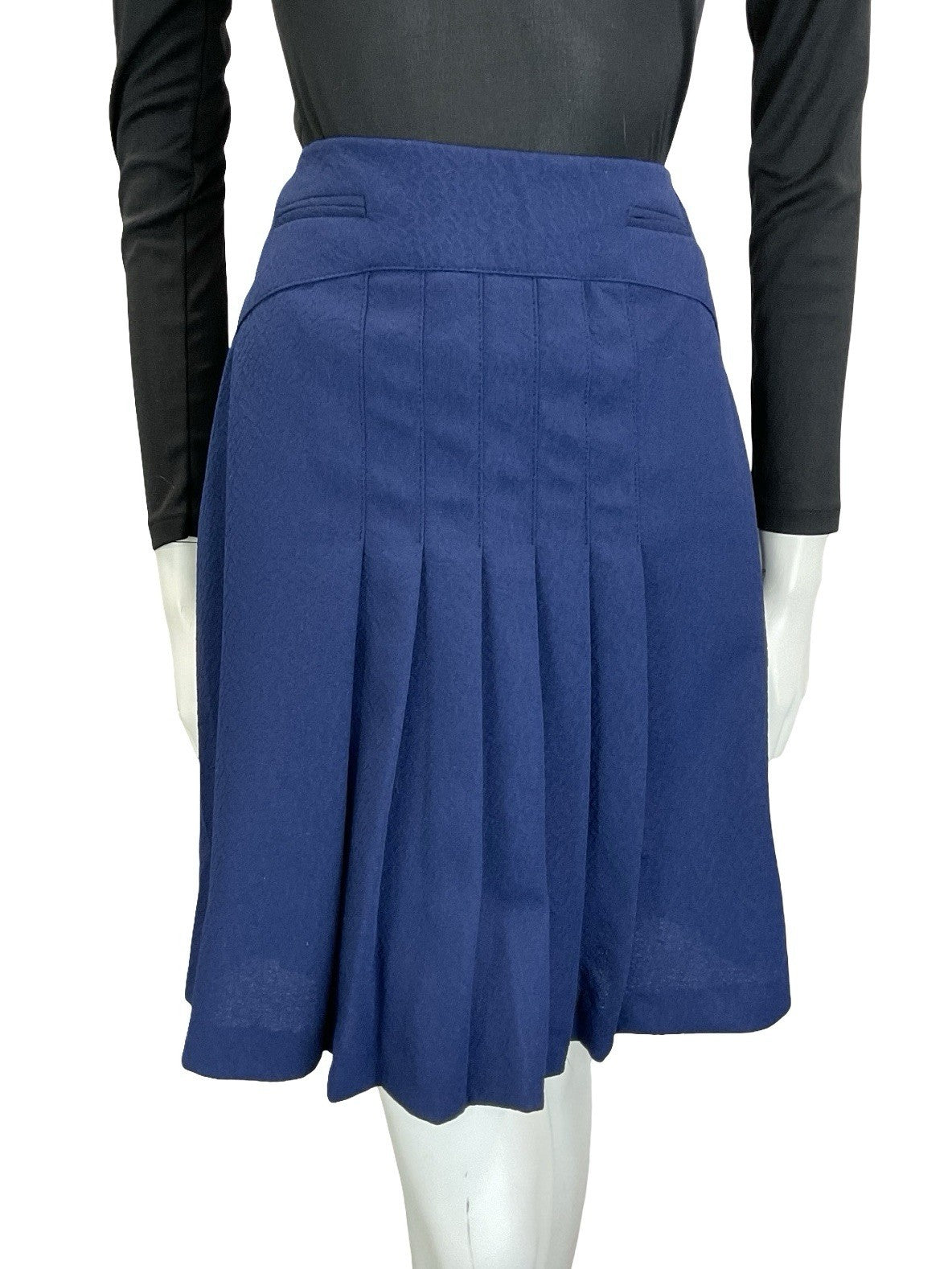 VTG 60S 70S NAVY BLUE PLEATED MOD PREPPY SECRETARY MINI SKIRT 12