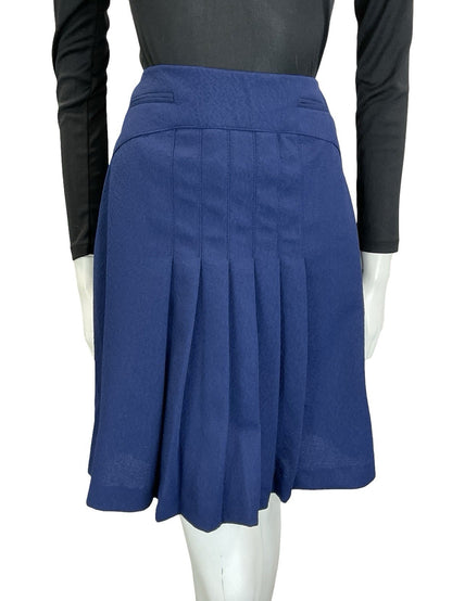 VTG 60S 70S NAVY BLUE PLEATED MOD PREPPY SECRETARY MINI SKIRT 12