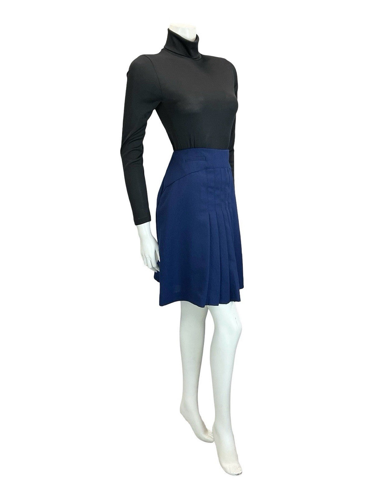 VTG 60S 70S NAVY BLUE PLEATED MOD PREPPY SECRETARY MINI SKIRT 12