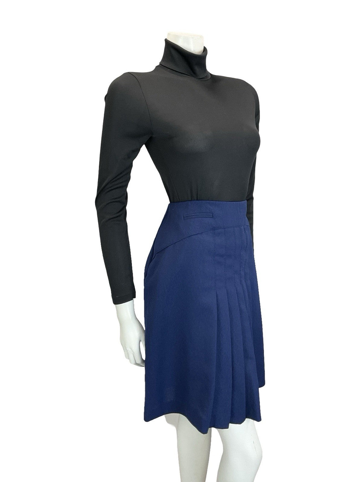VTG 60S 70S NAVY BLUE PLEATED MOD PREPPY SECRETARY MINI SKIRT 12
