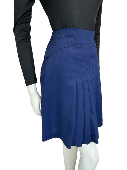 VTG 60S 70S NAVY BLUE PLEATED MOD PREPPY SECRETARY MINI SKIRT 12