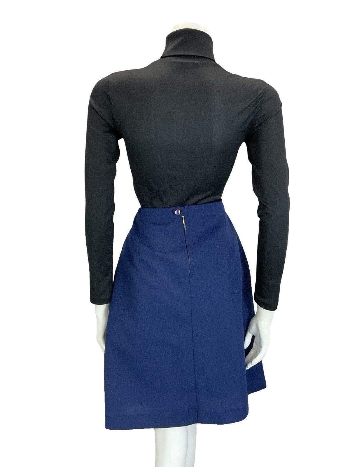 VTG 60S 70S NAVY BLUE PLEATED MOD PREPPY SECRETARY MINI SKIRT 12