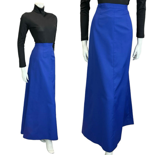 VTG 60S 70S MONOCHROME BRIGHT NAVY BLUE MAXI A LINE HANDMADE SKIRT L 16 18