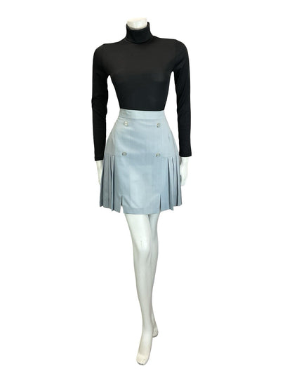 VTG 60S DUCK EGG BLUE MOD TAILORED DOUBLE BREASTED PLEATED MINI SKIRT S 8 10