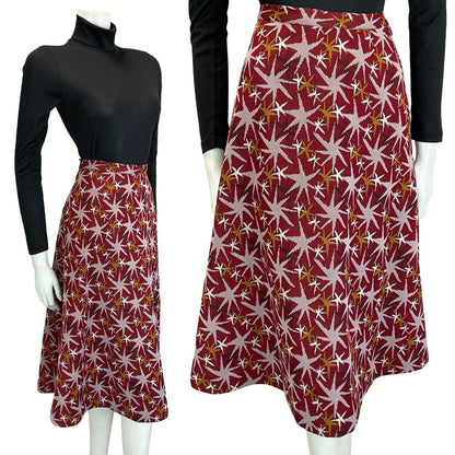 VTG 60S 70S RED WHITE BLACK YELLOW STAR FIREWORK A LINE MIDI SKIRT XS 6