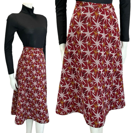 VTG 60S 70S RED WHITE BLACK YELLOW STAR FIREWORK A LINE MIDI SKIRT XS 6