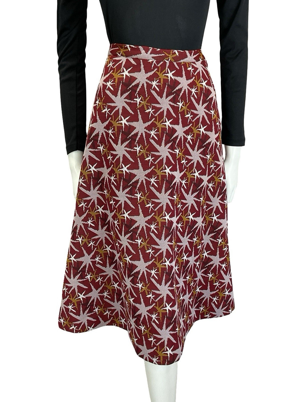 VTG 60S 70S RED WHITE BLACK YELLOW STAR FIREWORK A LINE MIDI SKIRT XS 6