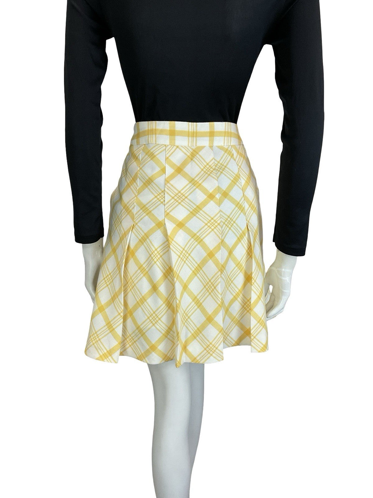 VTG 60S 70S WHITE YELLOW PLEATED SILVER DOUBLE BREAST SECRETARY MINI SKIRT 10