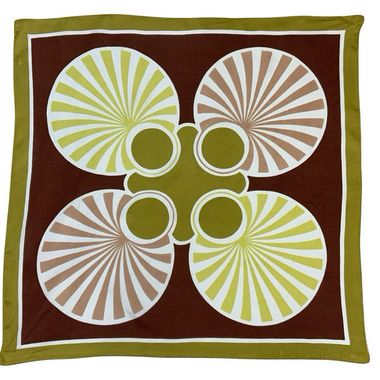 VTG 60S 70S BROWN YELLOW GOLD WHITE GEOMETRIC STRIPE CIRCEL OP ART MOD SCARF