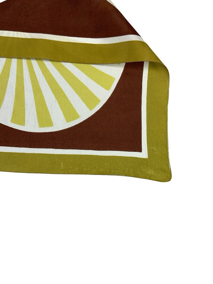 VTG 60S 70S BROWN YELLOW GOLD WHITE GEOMETRIC STRIPE CIRCEL OP ART MOD SCARF