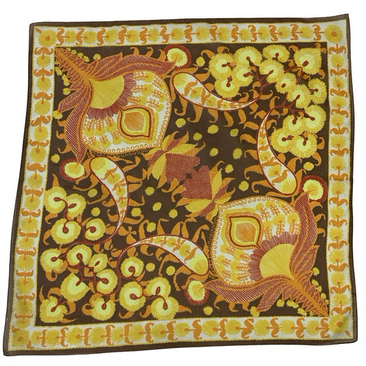 VTG 60S 70S BROWN YELLOW ORANGE RED PSYCHEDELIC FLORAL PAISLEY SCARF