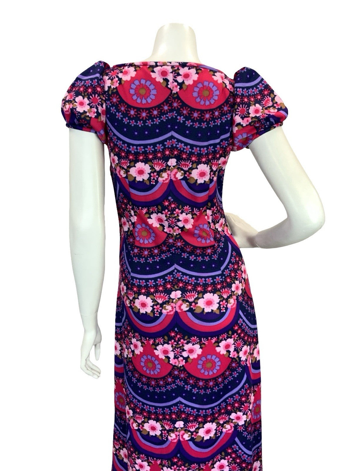 VTG 60S 70S PSYCHEDELIC FLORAL REGENCY MAXI DRESS PURPLE PINK 10