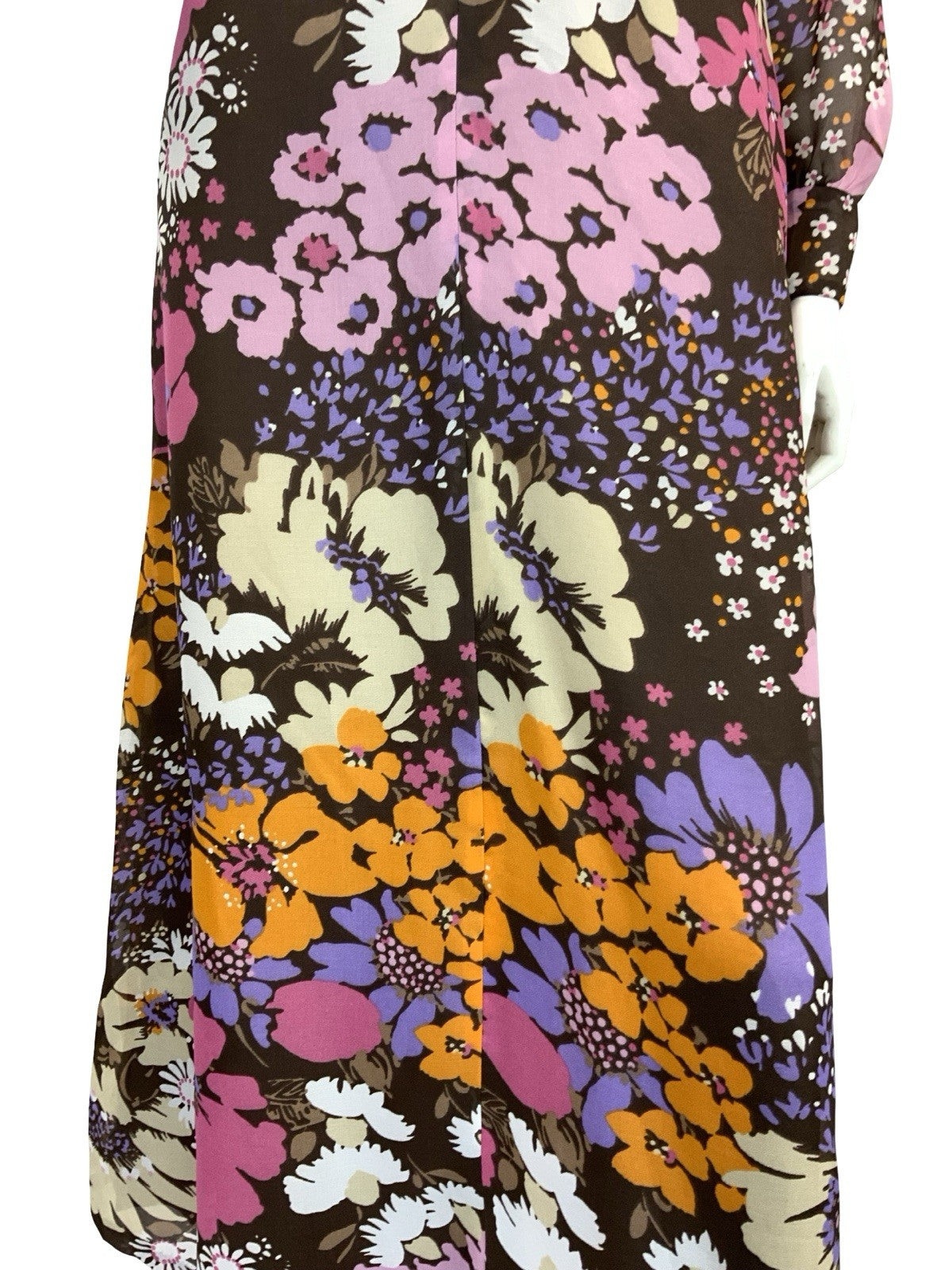 VTG 70S FLORAL PSYCHEDELIC MAXI DRESS BROWN PINK PURPLE ORANGE 10 12