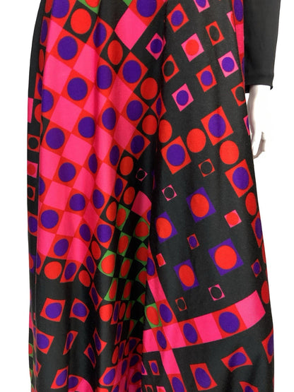 VTG 70S WRAP FRONT GEOMETRIC DISCO MAXI DRESS BLACK PINK GREEN RED PURPLE 8 10