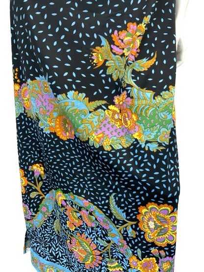 VTG 70S PAISLEY MAXI SUN DRESS BLACK BLUE PINK ORANGE YELLOW 6 8