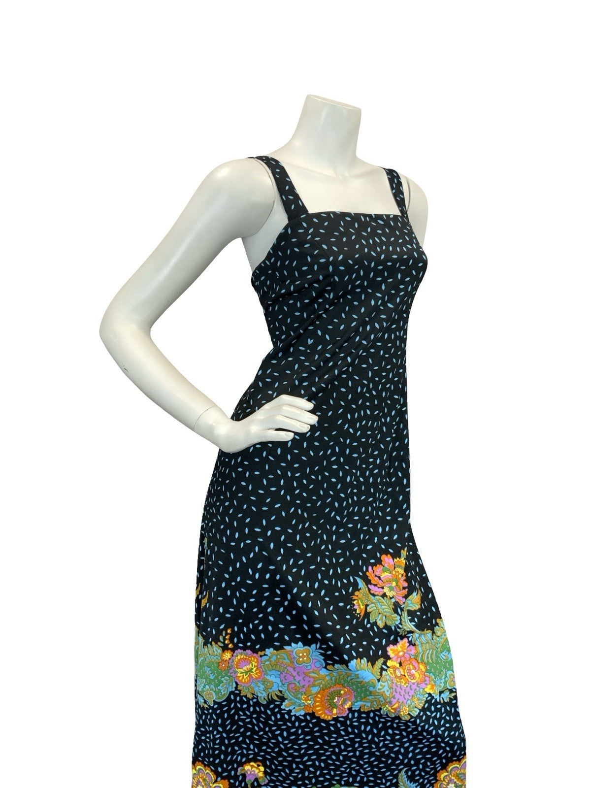 VTG 70S PAISLEY MAXI SUN DRESS BLACK BLUE PINK ORANGE YELLOW 6 8