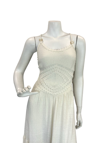 VTG 70S CREAM CROCHET BOHO KNIT FESTIVAL BOHO MAXI SUN DRESS 8 10