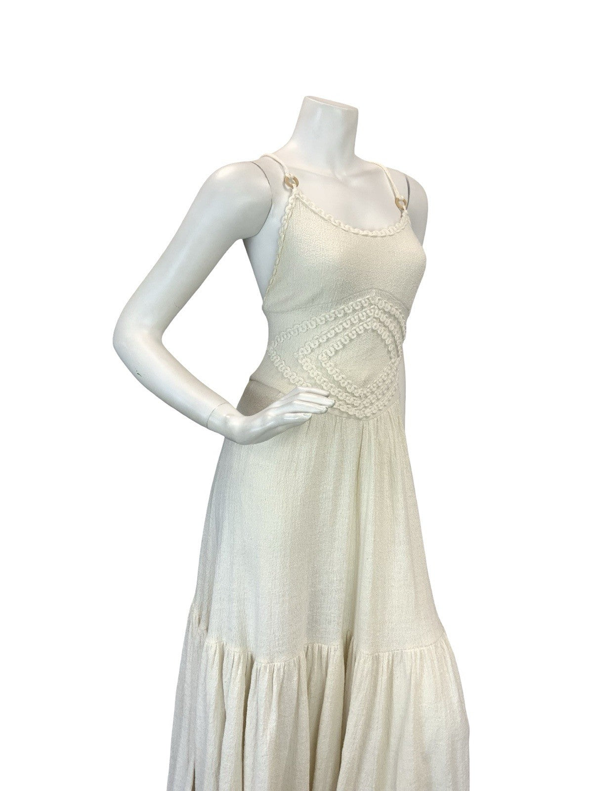 VTG 70S CREAM CROCHET BOHO KNIT FESTIVAL BOHO MAXI SUN DRESS 8 10