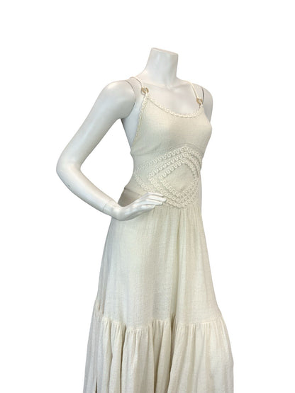 VTG 70S CREAM CROCHET BOHO KNIT FESTIVAL BOHO MAXI SUN DRESS 8 10