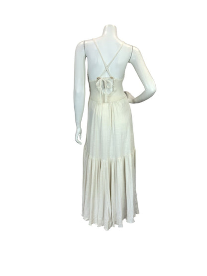 VTG 70S CREAM CROCHET BOHO KNIT FESTIVAL BOHO MAXI SUN DRESS 8 10