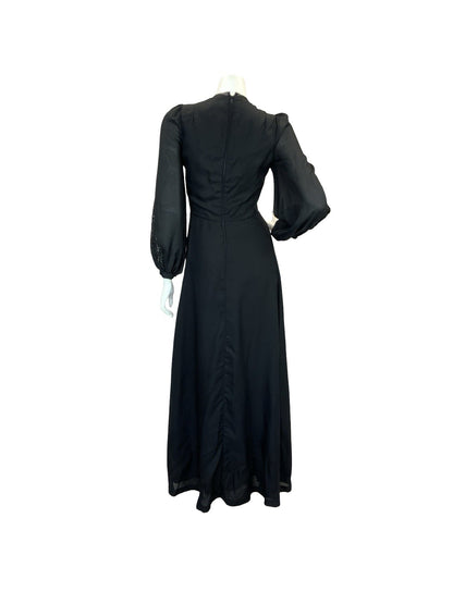 VTG 70S VICTORIANA GOTHIC VERA MONT MAXI DRESS LACE BLACK 6 8