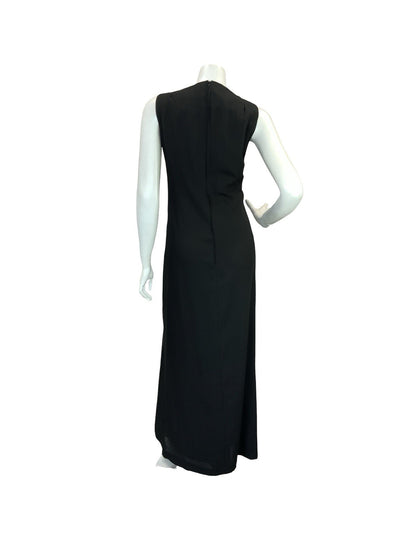 VTG 70S BOHO HIPPY BLACK CREPE MIRROR EMBROIDERY MAXI DRESS 10 12