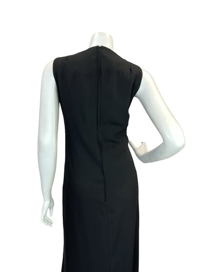 VTG 70S BOHO HIPPY BLACK CREPE MIRROR EMBROIDERY MAXI DRESS 10 12
