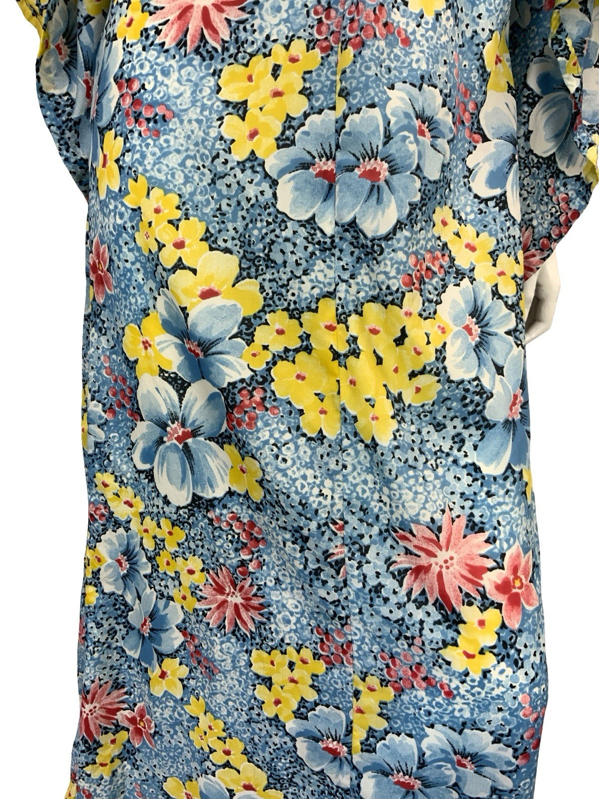 VTG 70S KIMONO KAFTAN FLORAL MAXI DRESS BLUE YELLOW RED 10-12