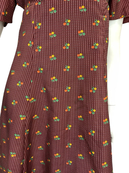 VTG 70S REGENCY EMPIRE  FLORAL MAXI DRESS BURGUNDY ORANGE GREEN YELLOW 8 10