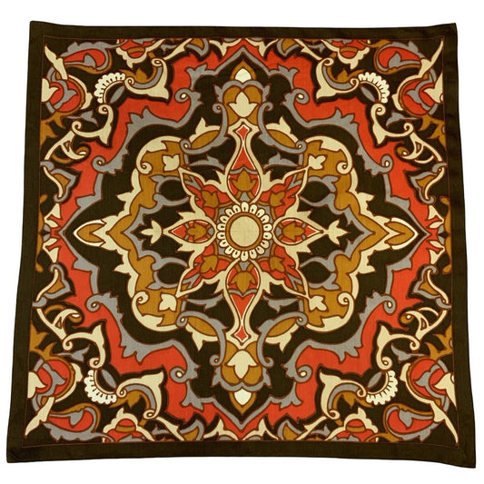 VTG 60S 70S BROWN CREAM RED GREY PSYCHEDELIC MANDALA BATIK LOOK SCARF