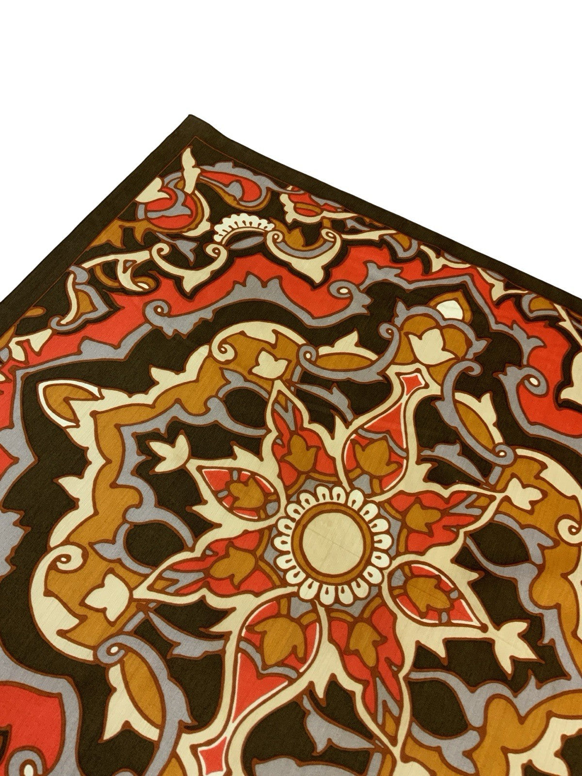 VTG 60S 70S BROWN CREAM RED GREY PSYCHEDELIC MANDALA BATIK LOOK SCARF