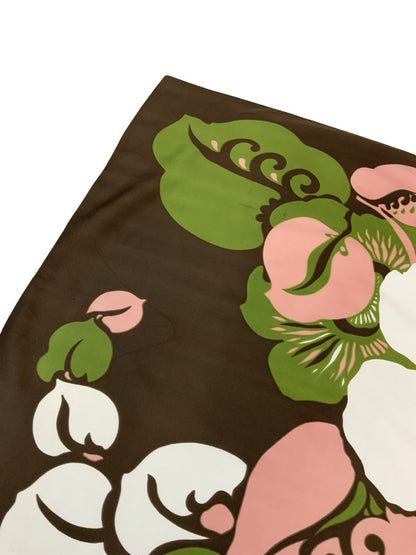 VTG 60S 70S BROWN PINK WHITE GREEN FLORAL FLOWER SCARF