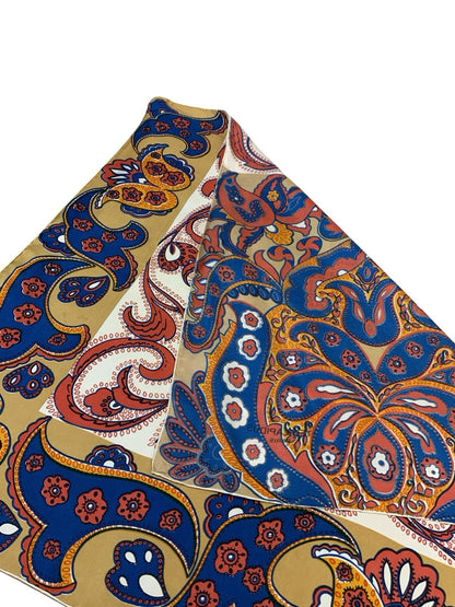 VTG 60S 70S BLUE BEIGE CREAM YELLOW PSYCHEDELIC BORDER FLORAL PAISLEY SCARF