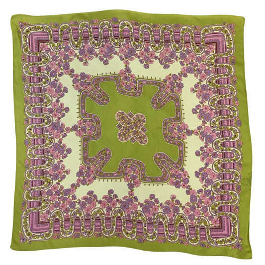 VTG 60S 70S GREEN PINK PURPLE PSYCHEDELIC FLORAL WAVY SCARF