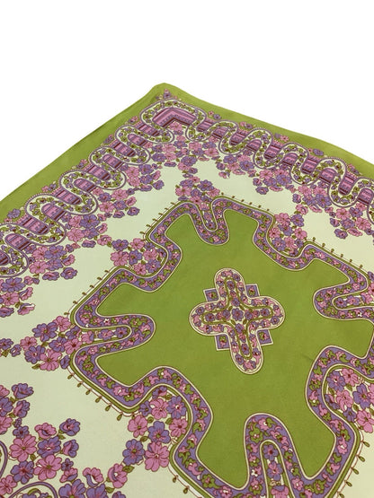 VTG 60S 70S GREEN PINK PURPLE PSYCHEDELIC FLORAL WAVY SCARF
