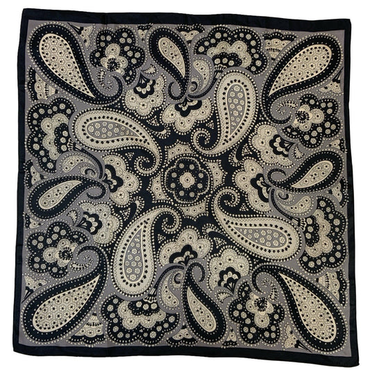 VINTAGE 60S 70S BLACK GREY PSYCHEDELIC PAISLEY SCARF
