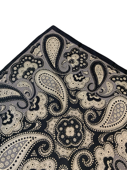 VINTAGE 60S 70S BLACK GREY PSYCHEDELIC PAISLEY SCARF