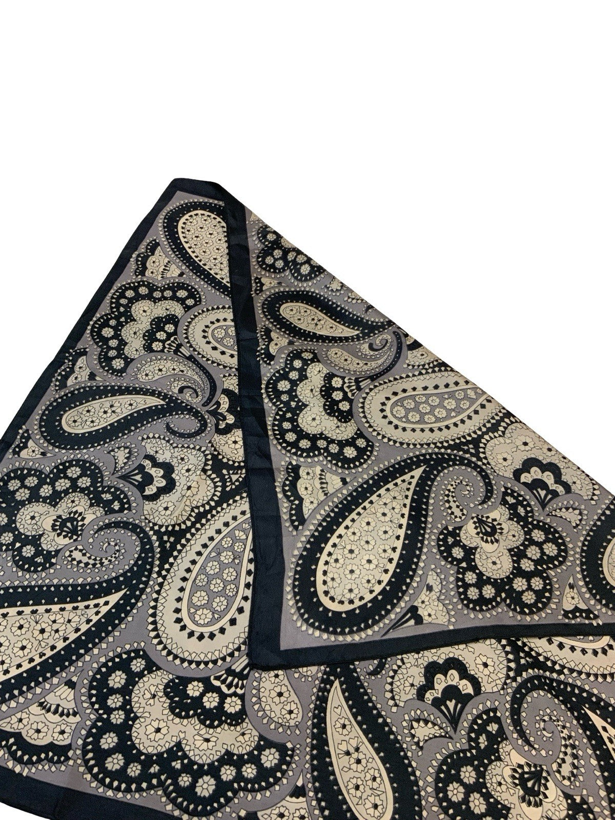 VINTAGE 60S 70S BLACK GREY PSYCHEDELIC PAISLEY SCARF