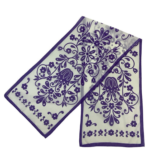 VTG 60S 70S PURPLE WHITE PSYCHEDELIC FLORAL SCARF