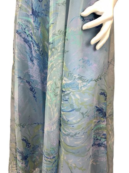 VTG 60S 70S BLUE GREEN PURPLE BOHO LEAFY CAPE SLEEVE MESH MAXI DRESS 16 18 L