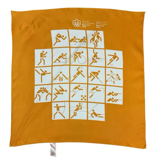 VTG 70S 1976 MONTREAL OLYMPICS ORANGE WHITE SPORTS COMMEMORATIVE SCARF