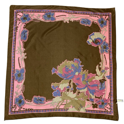 VTG 60S 70S BROWN PINK BLUE ART NOUVEAU FLORAL SCARF
